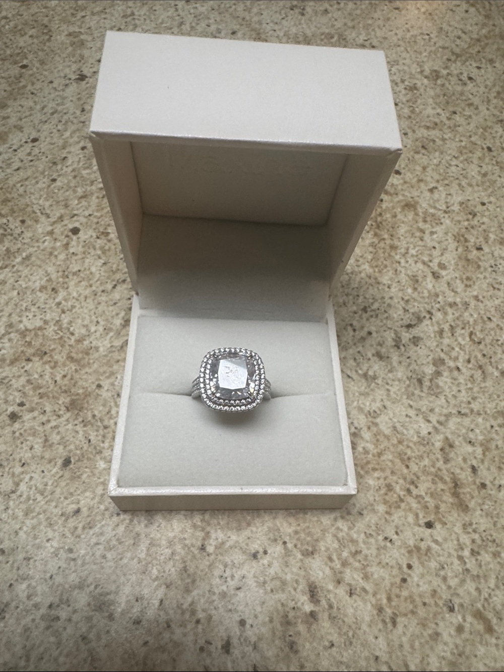 Classic Cushion Halo Silver Cocktail Ring - White Stone. Brand Maxcine Jewelry